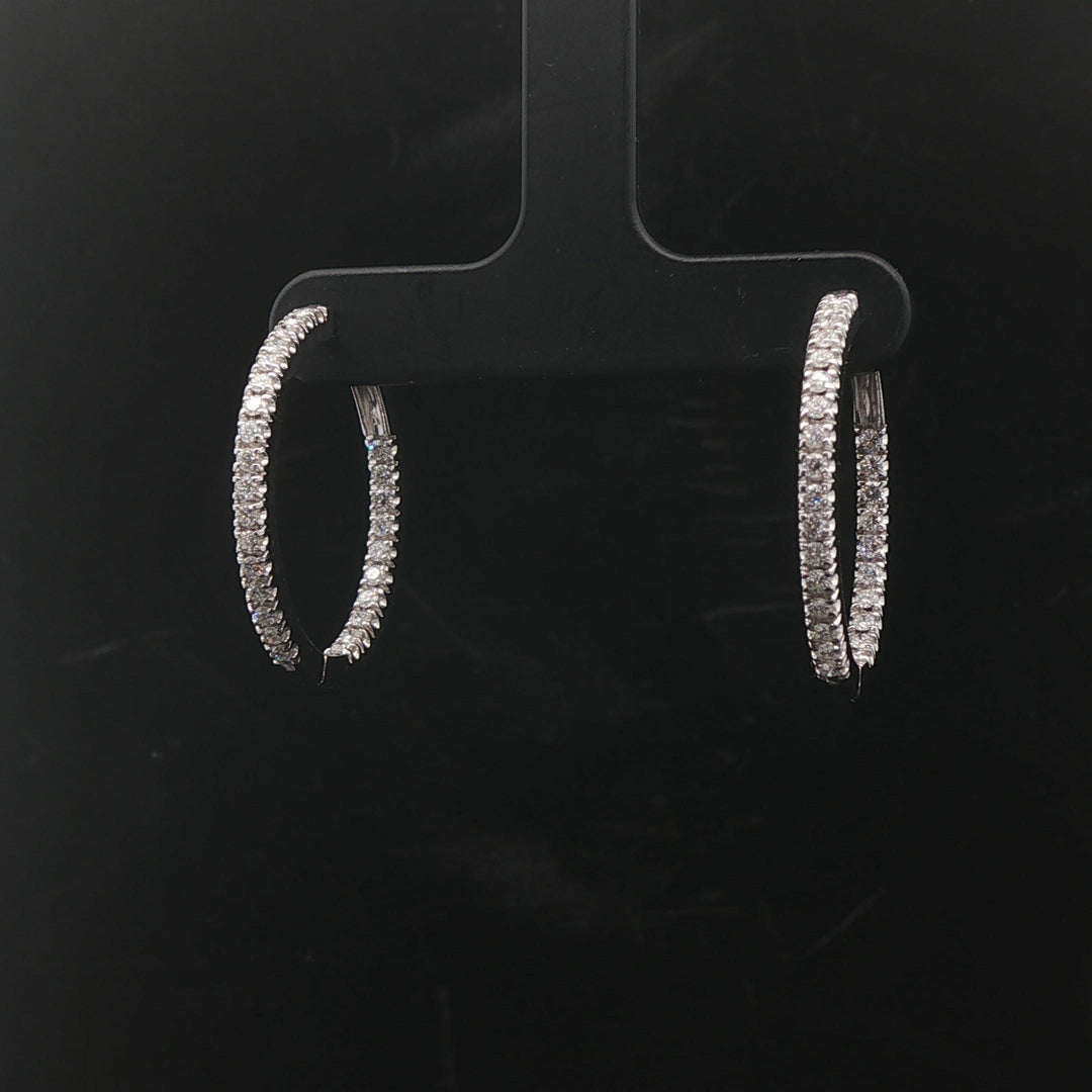 18k White Gold and 1cttw Diamond Inside Out Hoop Earrings 1"
