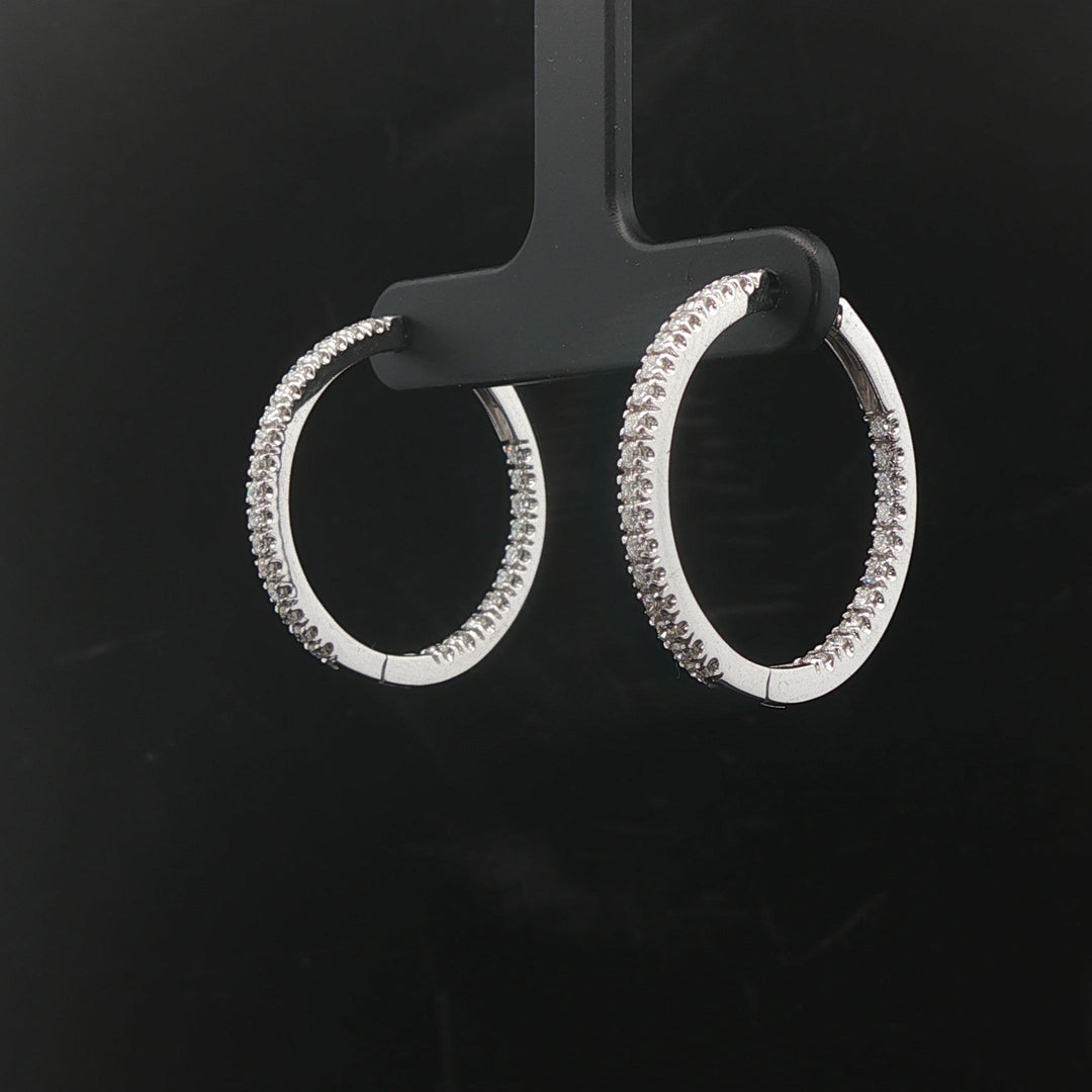 18k White Gold and 1cttw Diamond Inside Out Hoop Earrings 1"