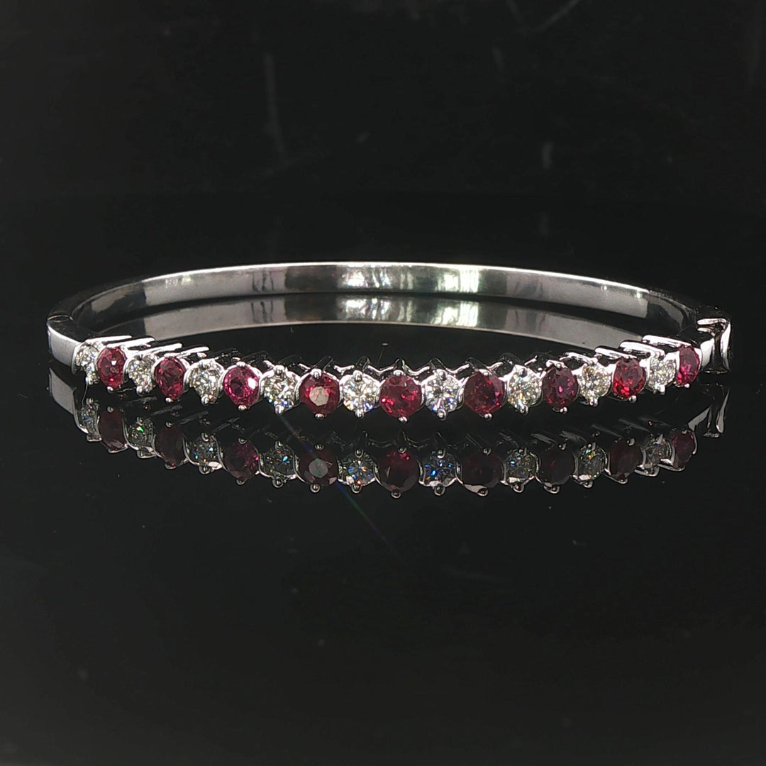 14k White Gold Ruby and 0.75cttw Diamond Solid Bangle Bracelet 6.25"