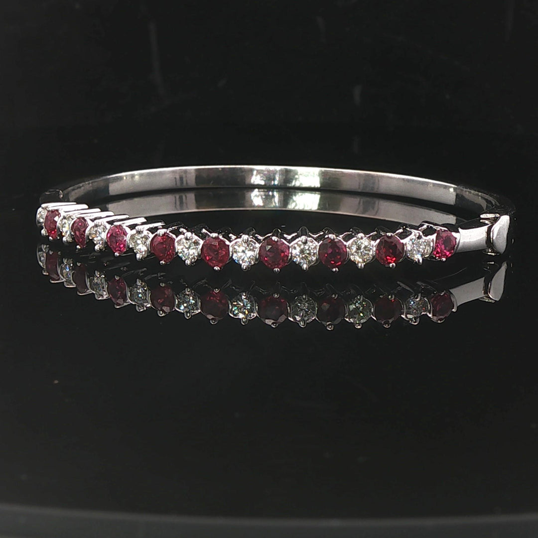 14k White Gold Ruby and 0.75cttw Diamond Solid Bangle Bracelet 6.25"