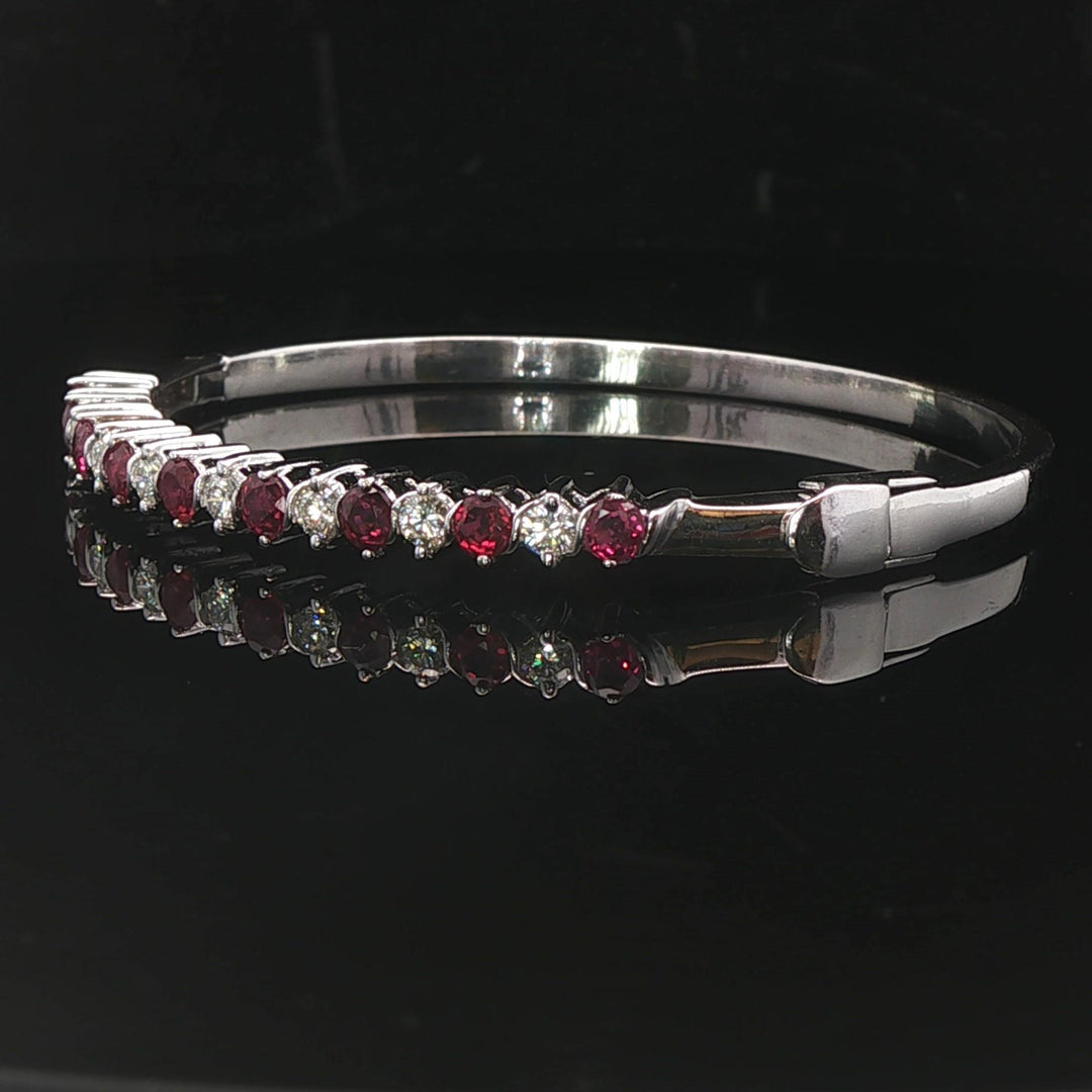 14k White Gold Ruby and 0.75cttw Diamond Solid Bangle Bracelet 6.25"