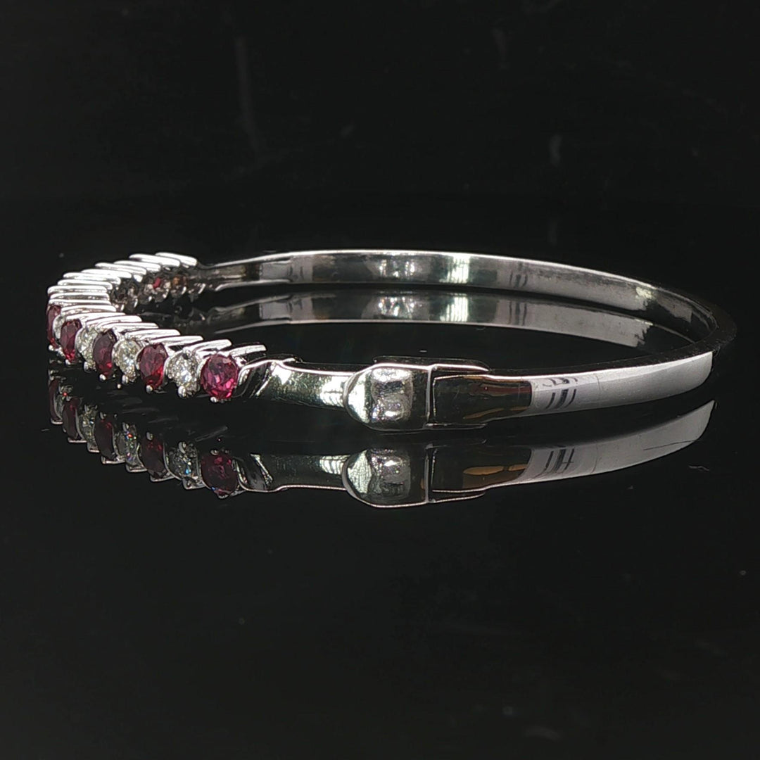 14k White Gold Ruby and 0.75cttw Diamond Solid Bangle Bracelet 6.25"