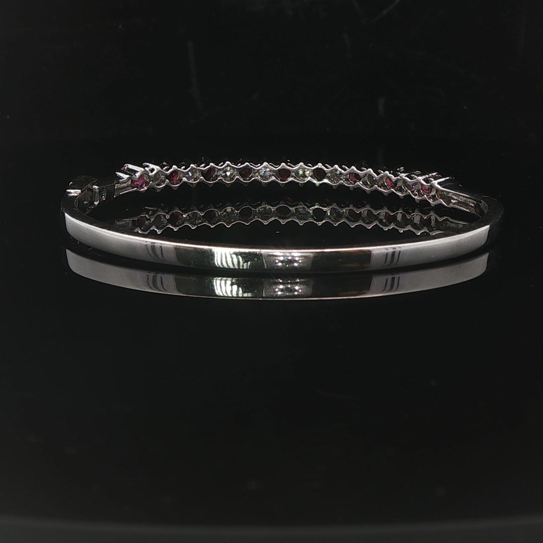 14k White Gold Ruby and 0.75cttw Diamond Solid Bangle Bracelet 6.25"