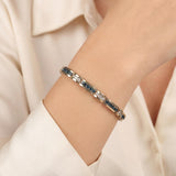 14k Yellow Gold and 4.5cttw Blue and White Diamond Bar Link Bracelet 7.25"