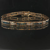 14k Yellow Gold and 4.5cttw Blue and White Diamond Bar Link Bracelet 7.25"