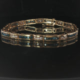 14k Yellow Gold and 4.5cttw Blue and White Diamond Bar Link Bracelet 7.25"