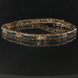 14k Yellow Gold and 4.5cttw Blue and White Diamond Bar Link Bracelet 7.25"