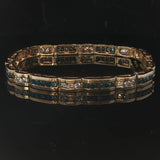 14k Yellow Gold and 4.5cttw Blue and White Diamond Bar Link Bracelet 7.25"