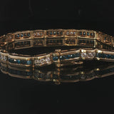 14k Yellow Gold and 4.5cttw Blue and White Diamond Bar Link Bracelet 7.25"