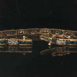 14k Yellow Gold and 4.5cttw Blue and White Diamond Bar Link Bracelet 7.25"