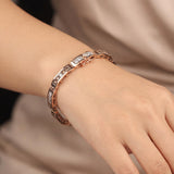 14k Rose Gold and 5cttw Champagne and White Diamond Bar Link Bracelet 6.5"