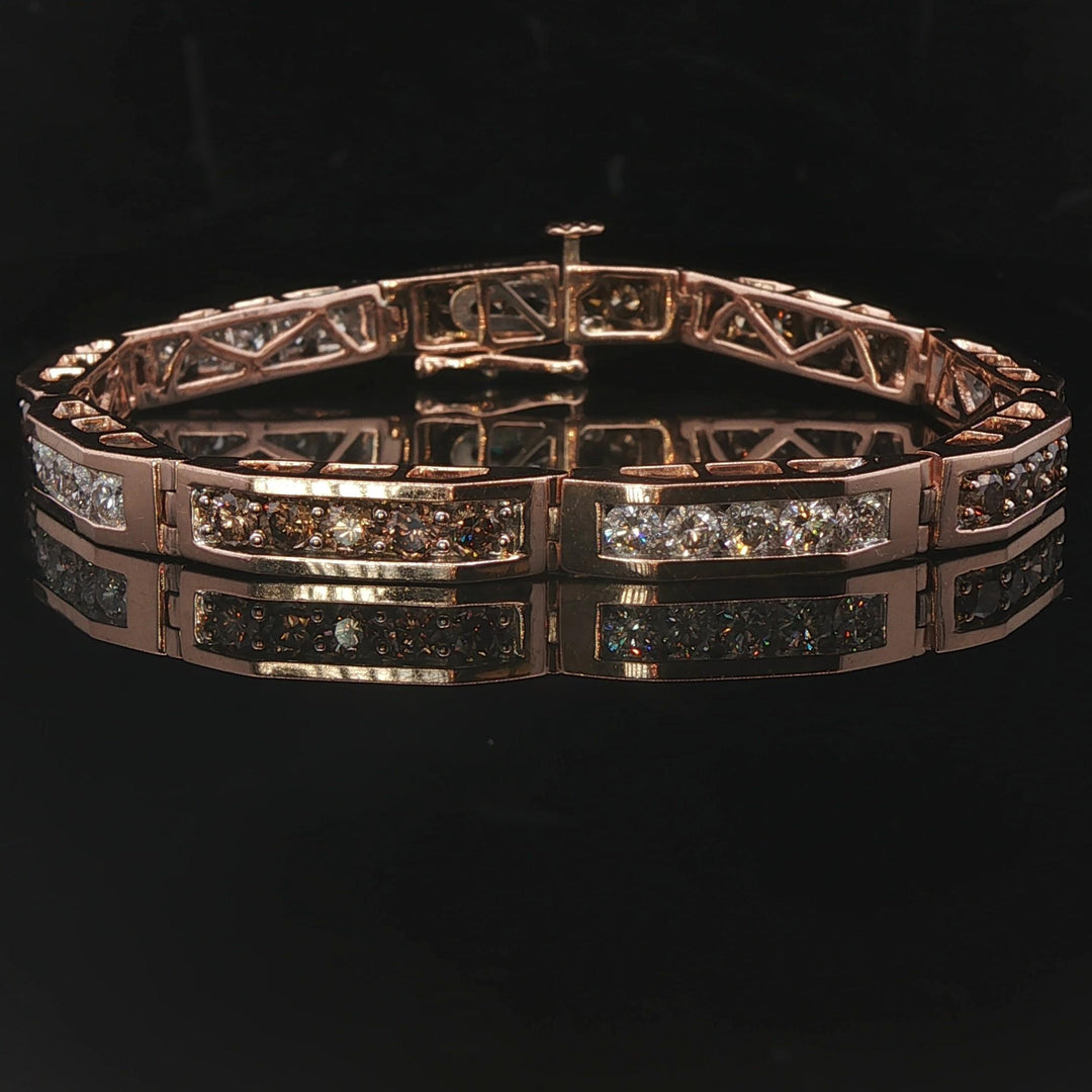 14k Rose Gold and 5cttw Champagne and White Diamond Bar Link Bracelet 6.5"