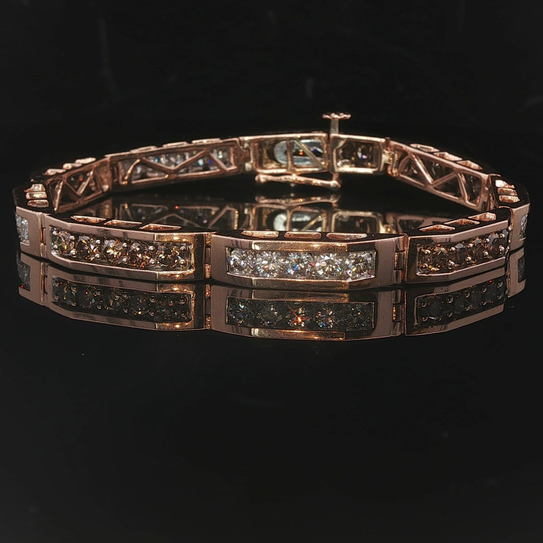 14k Rose Gold and 5cttw Champagne and White Diamond Bar Link Bracelet 6.5"