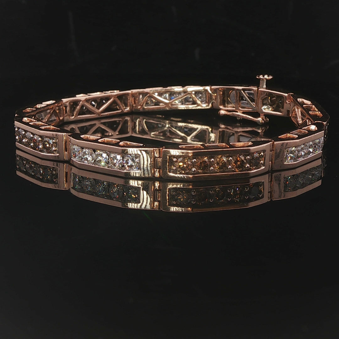 14k Rose Gold and 5cttw Champagne and White Diamond Bar Link Bracelet 6.5"