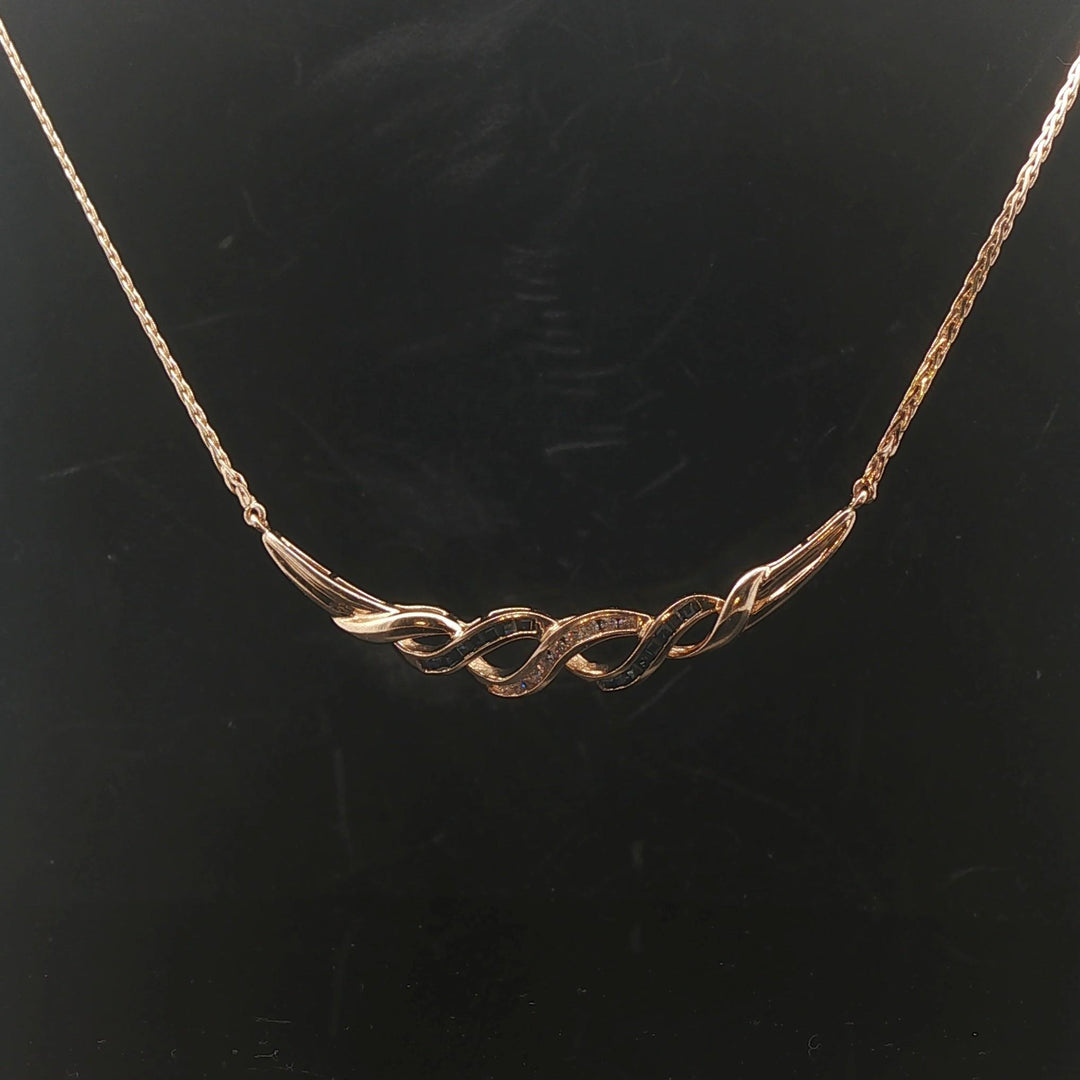 14k Yellow Gold Sapphire and Diamond 7.7g Ladies Pendant Necklace 16"