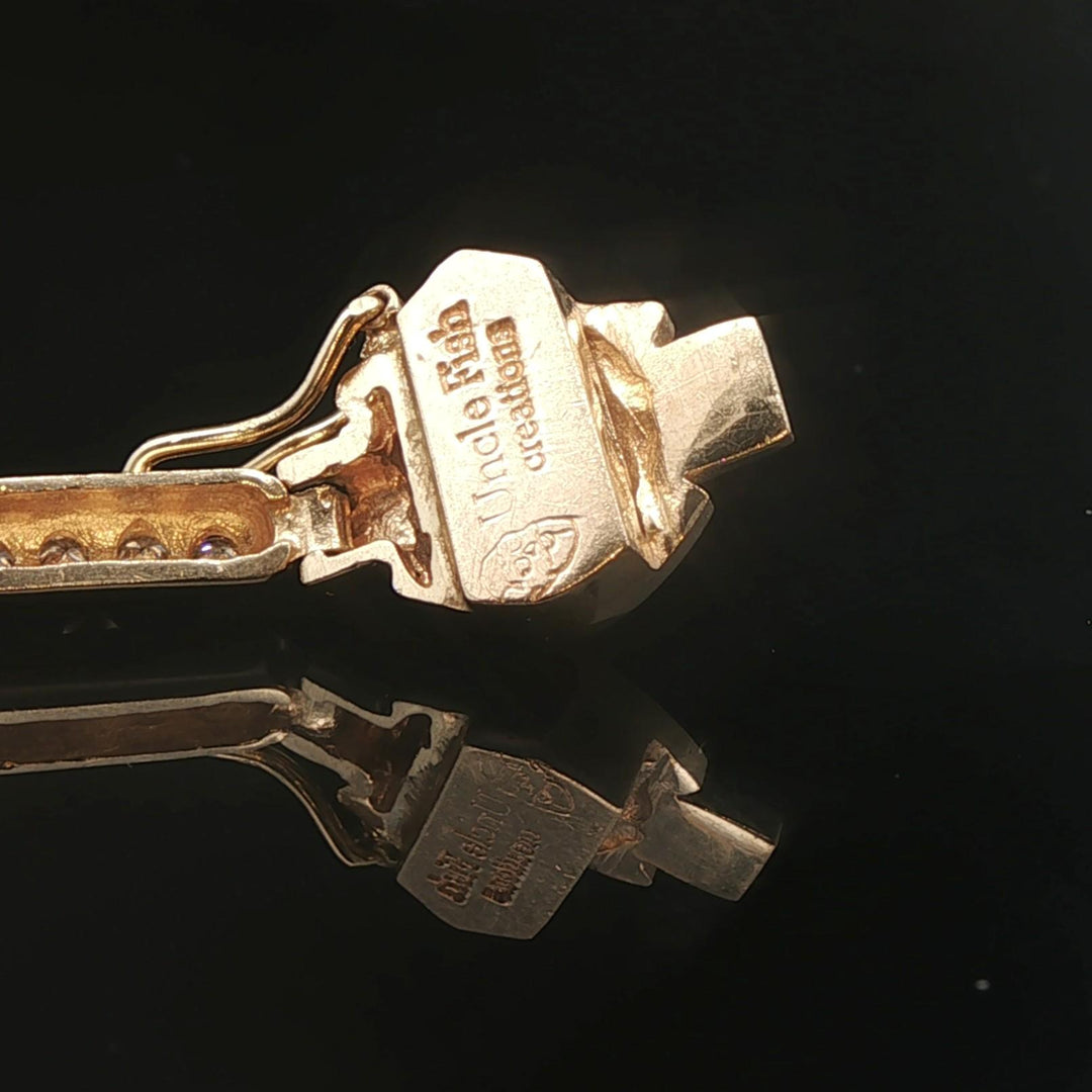 14k Yellow Gold and 1cttw Diamond Vintage Harley Davidson Link Bracelet 7.5"