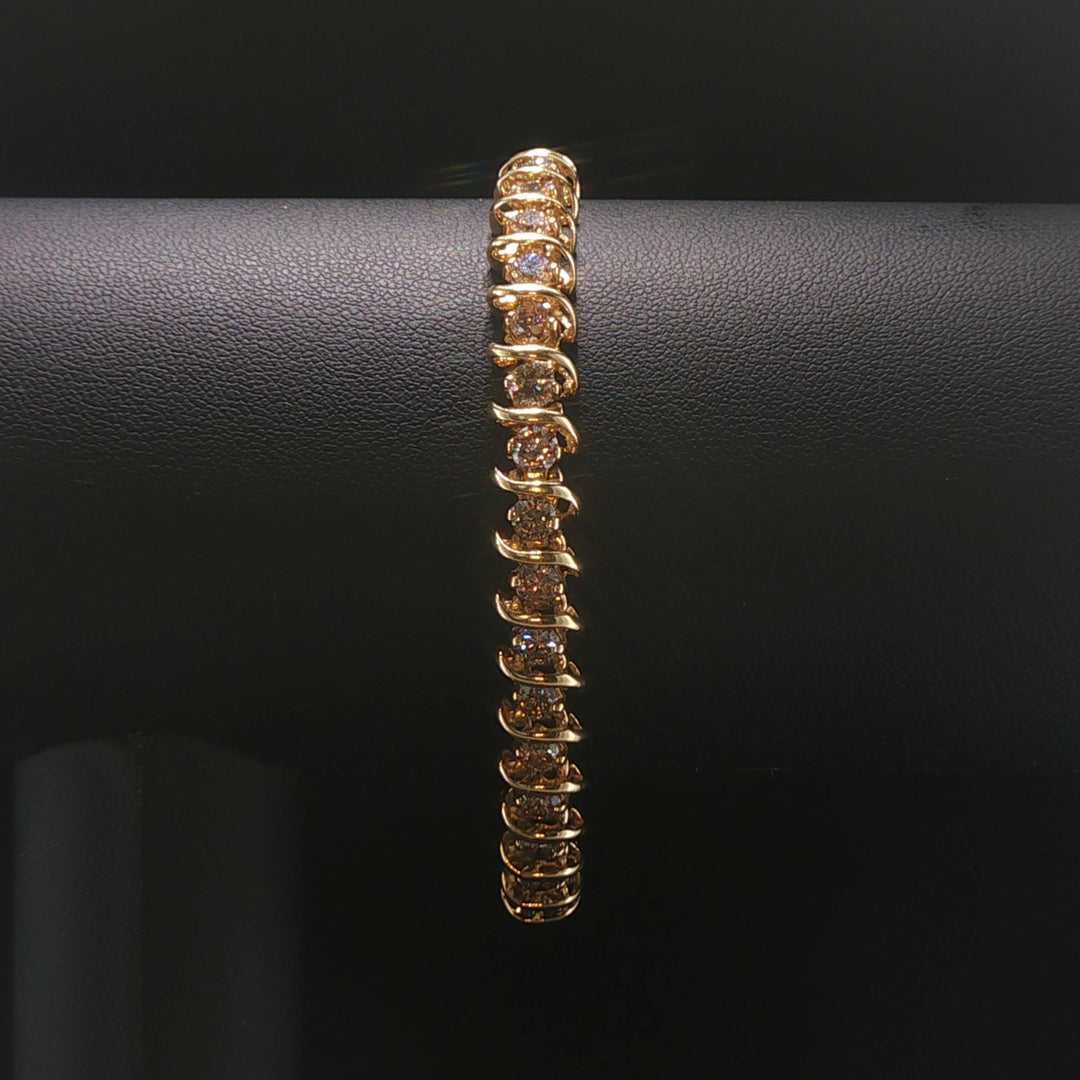14k Yellow Gold and 3cttw Diamond Vintage S Link Tennis Bracelet 7.25"