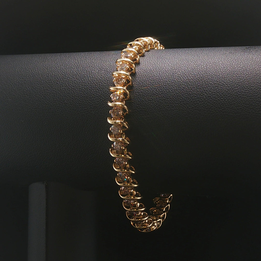 14k Yellow Gold and 3cttw Diamond Vintage S Link Tennis Bracelet 7.25"