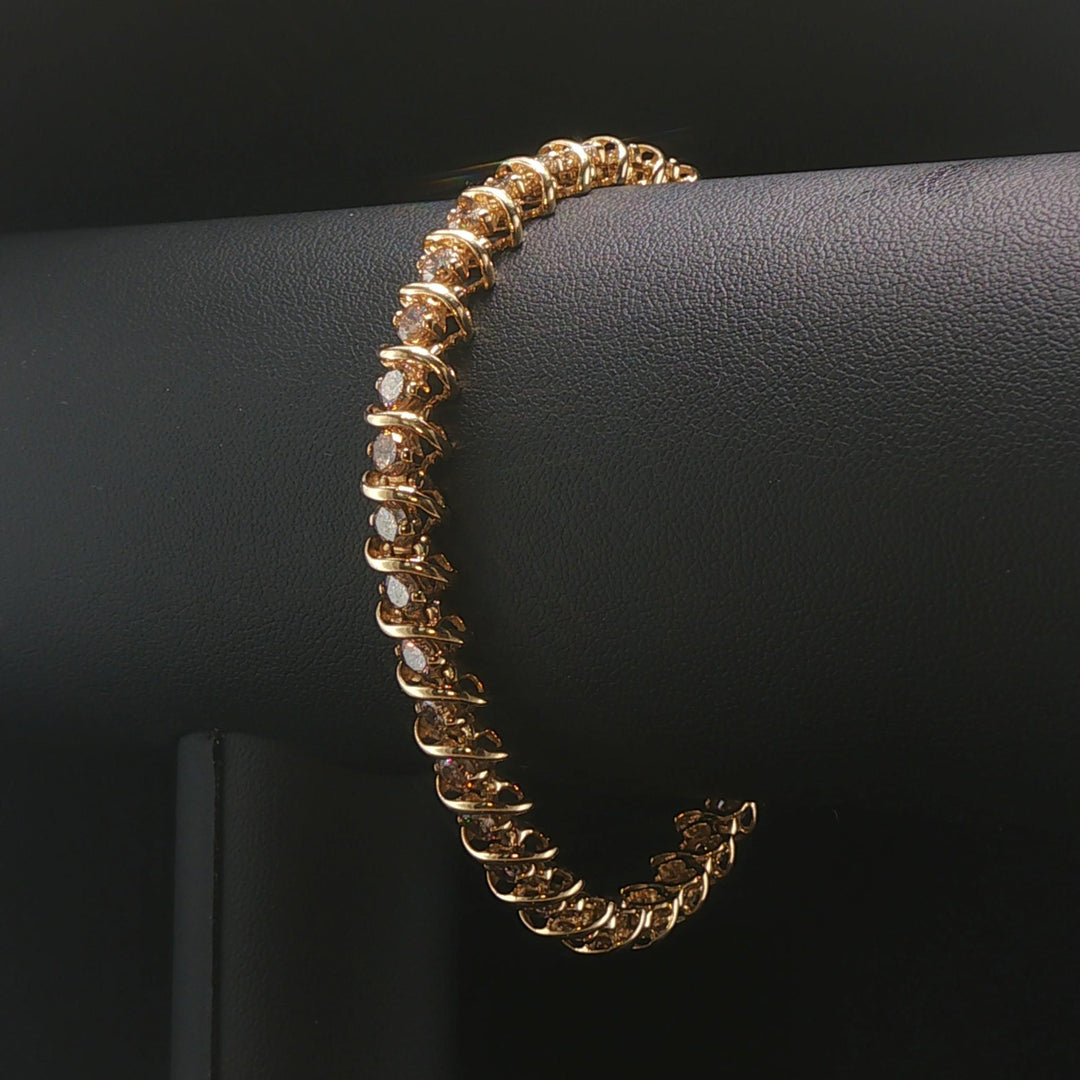 14k Yellow Gold and 3cttw Diamond Vintage S Link Tennis Bracelet 7.25"
