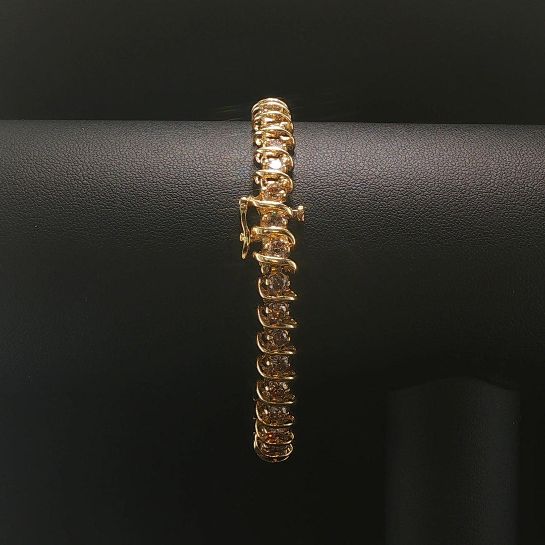 14k Yellow Gold and 3cttw Diamond Vintage S Link Tennis Bracelet 7.25"