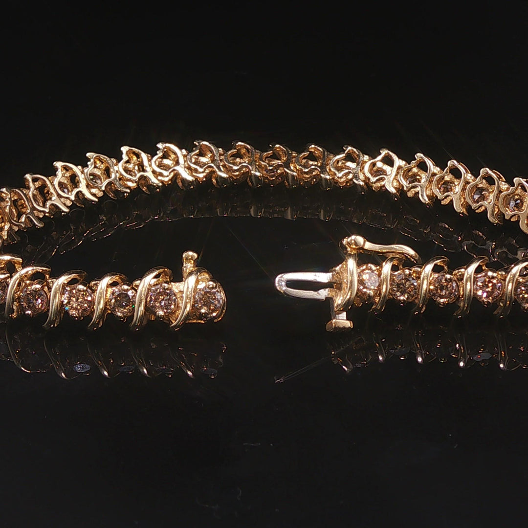 14k Yellow Gold and 3cttw Diamond Vintage S Link Tennis Bracelet 7.25"