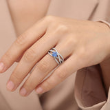 18k White Gold Ceylon Sapphire and 1cttw Diamond Crossover Band Ring Size 8.5