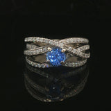 18k White Gold Ceylon Sapphire and 1cttw Diamond Crossover Band Ring Size 8.5