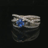 18k White Gold Ceylon Sapphire and 1cttw Diamond Crossover Band Ring Size 8.5
