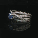 18k White Gold Ceylon Sapphire and 1cttw Diamond Crossover Band Ring Size 8.5