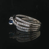 18k White Gold Ceylon Sapphire and 1cttw Diamond Crossover Band Ring Size 8.5