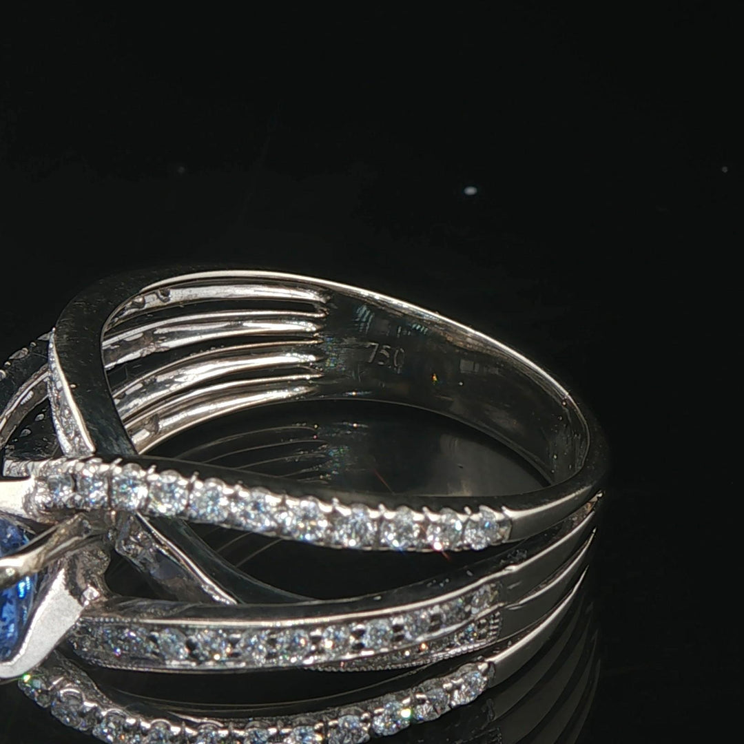 18k White Gold Ceylon Sapphire and 1cttw Diamond Crossover Band Ring Size 8.5