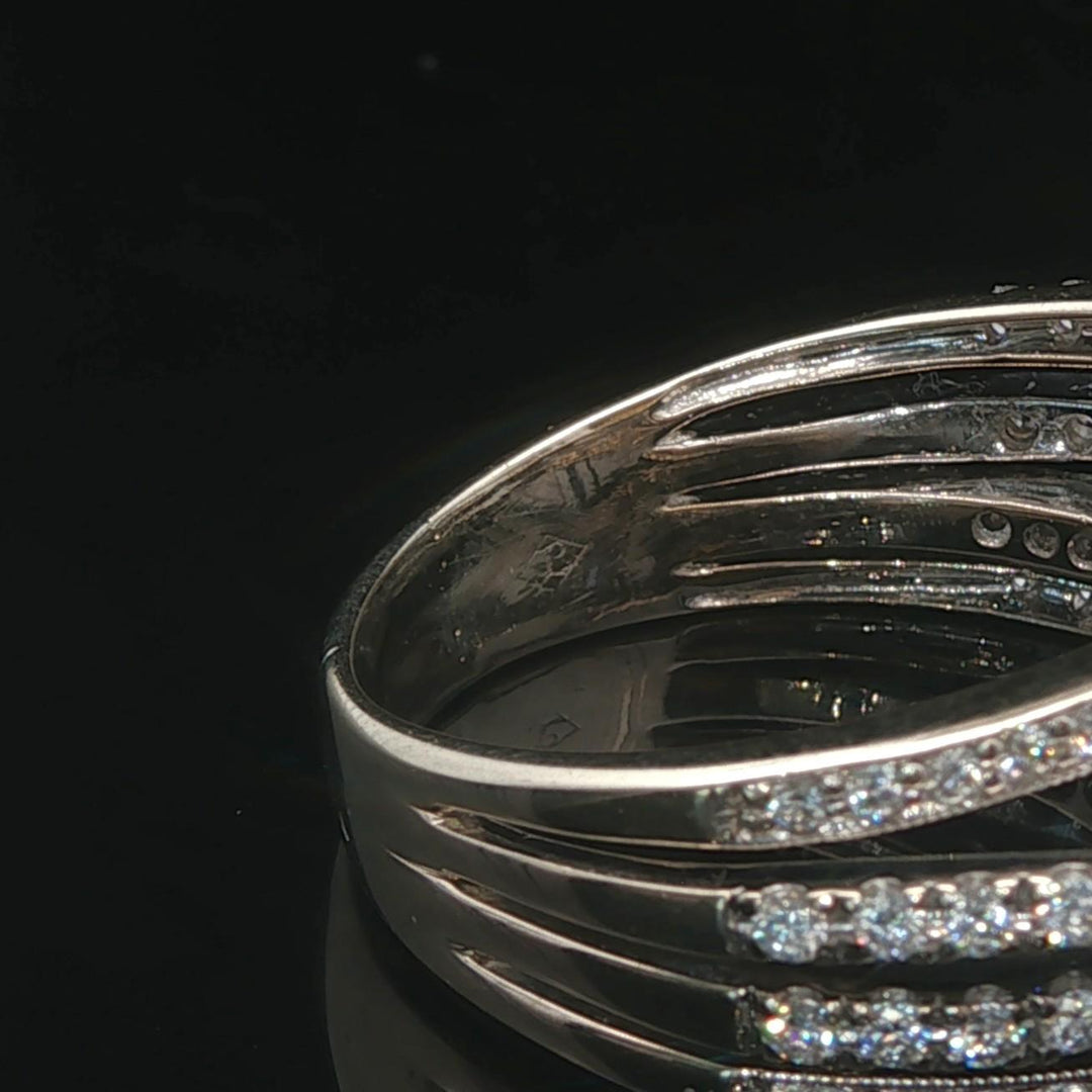 18k White Gold Ceylon Sapphire and 1cttw Diamond Crossover Band Ring Size 8.5