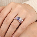 LeVian 18k White Gold Tanzanite Pink Sapphire and Diamond Band Ring Size 6.5