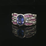 LeVian 18k White Gold Tanzanite Pink Sapphire and Diamond Band Ring Size 6.5