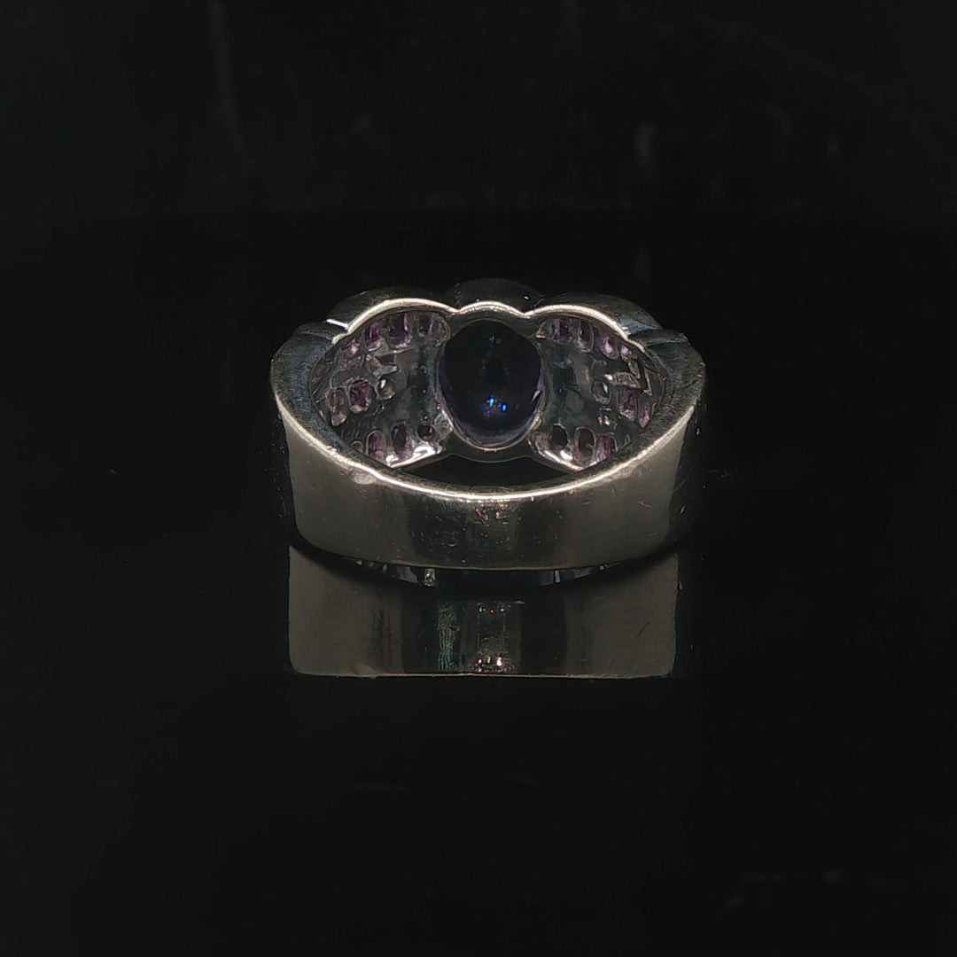 LeVian 18k White Gold Tanzanite Pink Sapphire and Diamond Band Ring Size 6.5