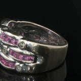 LeVian 18k White Gold Tanzanite Pink Sapphire and Diamond Band Ring Size 6.5