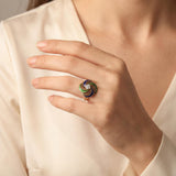 14k Yellow Gold Enamel and Diamond Vintage Swirl Ring Size 6.75