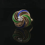 14k Yellow Gold Enamel and Diamond Vintage Swirl Ring Size 6.75