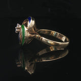 14k Yellow Gold Enamel and Diamond Vintage Swirl Ring Size 6.75