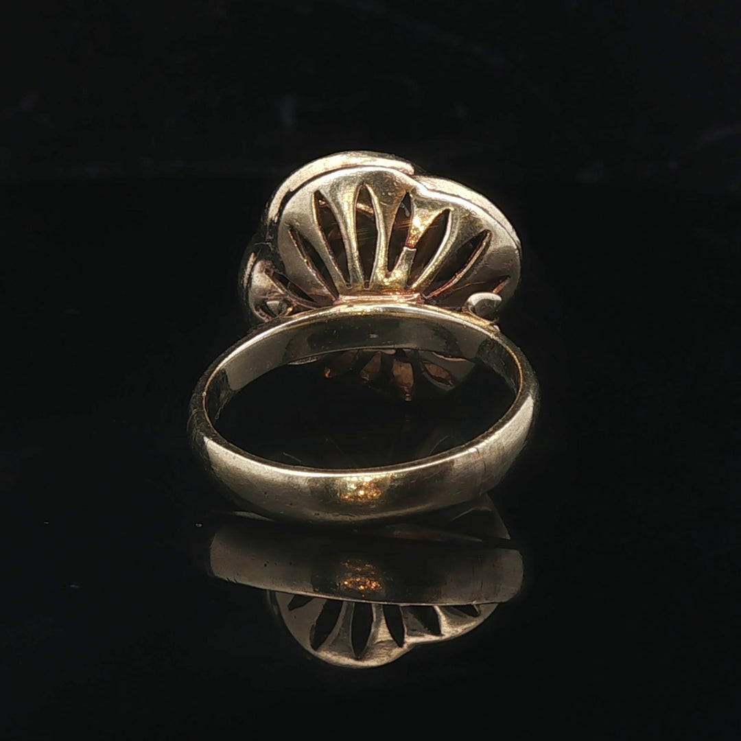 14k Yellow Gold Enamel and Diamond Vintage Swirl Ring Size 6.75