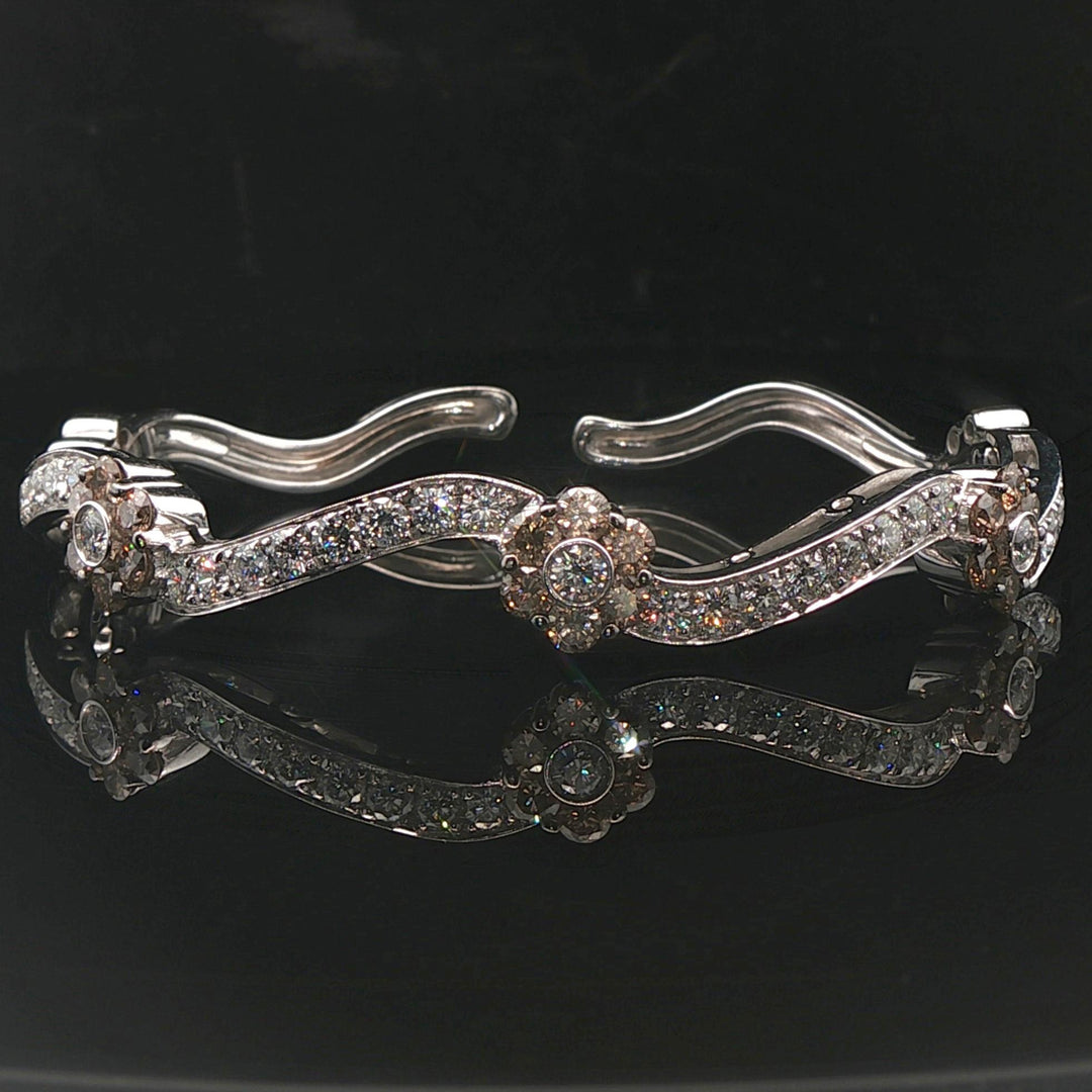 18k White Gold and 3cttw Diamond Heavy Cuff Bracelet 6.5"