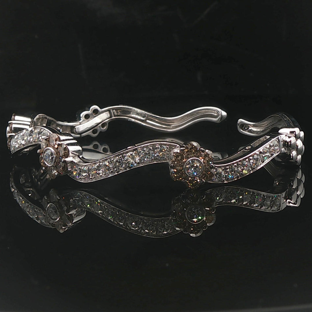 18k White Gold and 3cttw Diamond Heavy Cuff Bracelet 6.5"