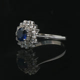 18k White Gold Ceylon Sapphire and Cubic Zirconia Halo Ring Italy Size 7.5
