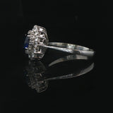 18k White Gold Ceylon Sapphire and Cubic Zirconia Halo Ring Italy Size 7.5