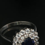 18k White Gold Ceylon Sapphire and Cubic Zirconia Halo Ring Italy Size 7.5