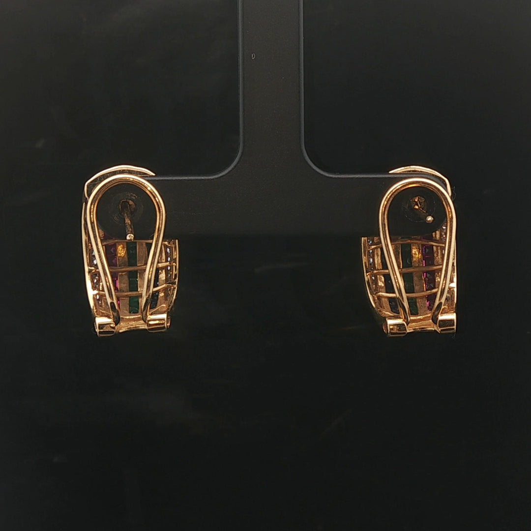 18k Yellow Gold Multi Gemstone and Diamond 12.4g Huggie Earrings