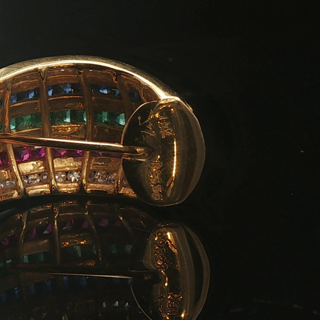 18k Yellow Gold Multi Gemstone and Diamond 12.4g Huggie Earrings