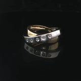 18k Yellow and White Gold Solid Diamond Crossover Band Ring Italy Size 6