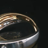 18k Yellow and White Gold Solid Diamond Crossover Band Ring Italy Size 6