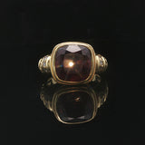 Judith Ripka 18k Yellow Gold Garnet and Diamond Greek Key Ring Size 9